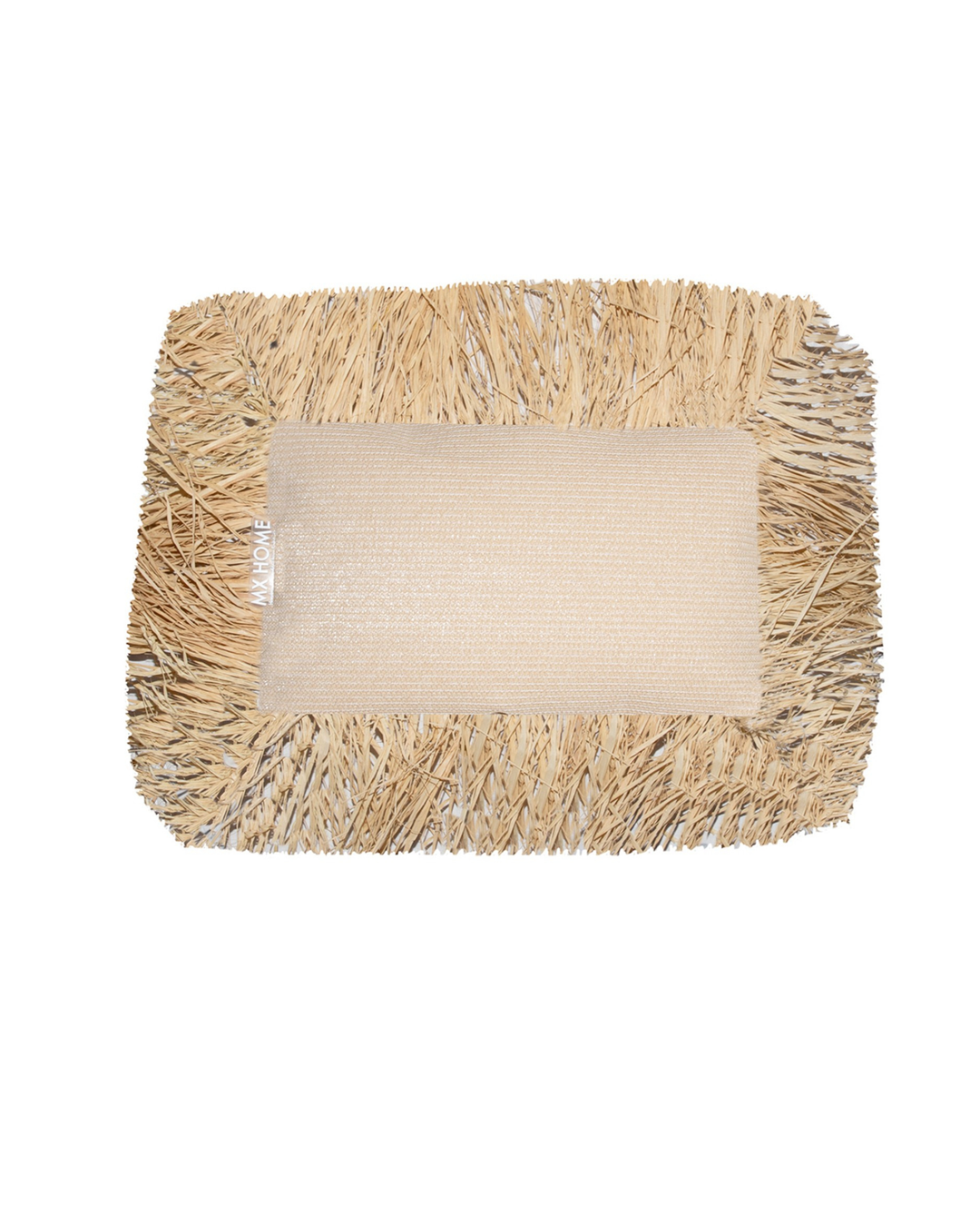 Coussin rectangulaire - Beige raphia avec franges
