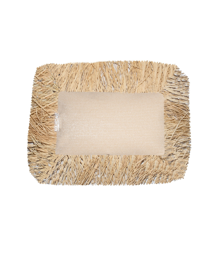 Coussin rectangulaire - Beige raphia avec franges