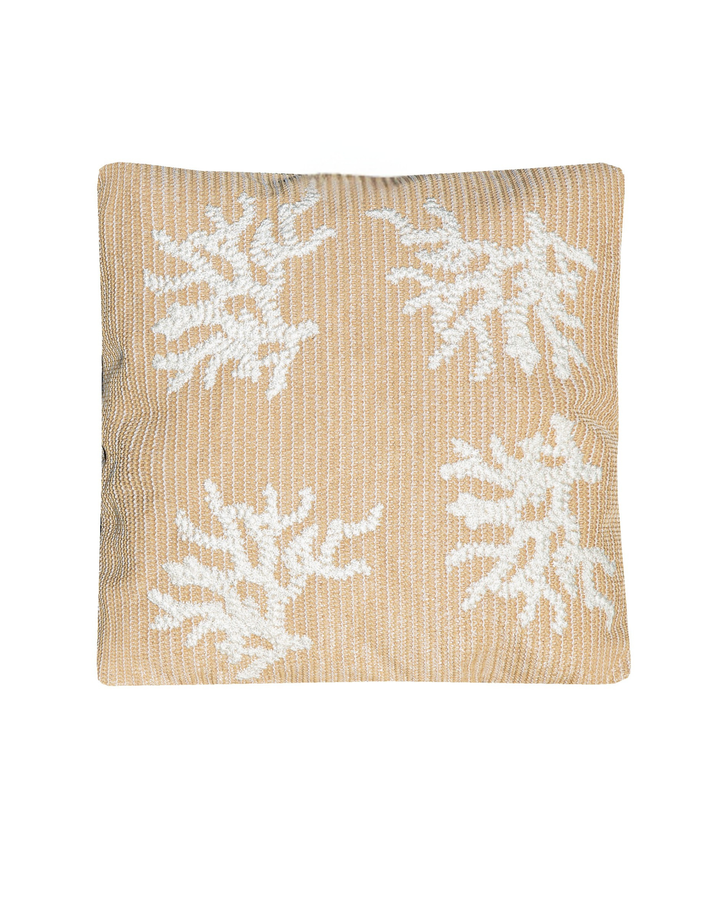 Coussin - Broderies corail - Beige raphia