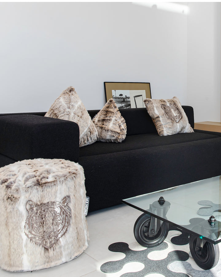 Faux fur pyramid cushion brown