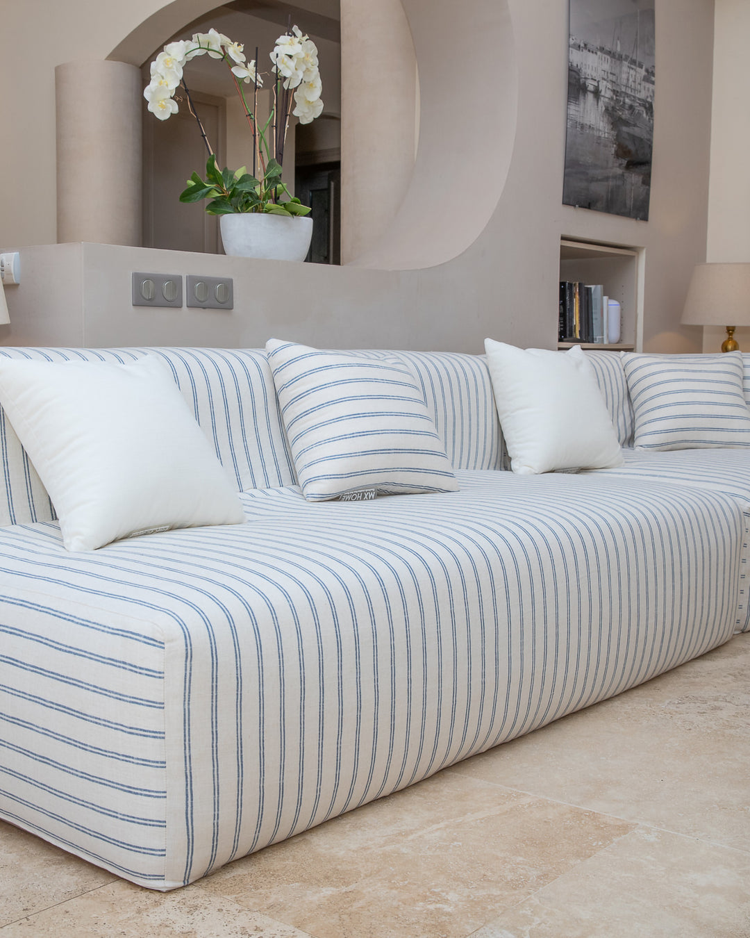 Cushion - Blue striped linen