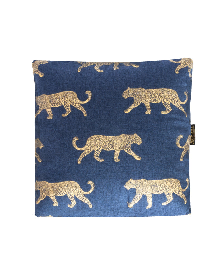 Leopard Print Cotton Cushion - Blue and Gold