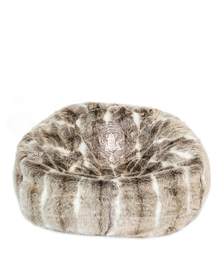 Pouf XL brodé en fausse fourrure Marron