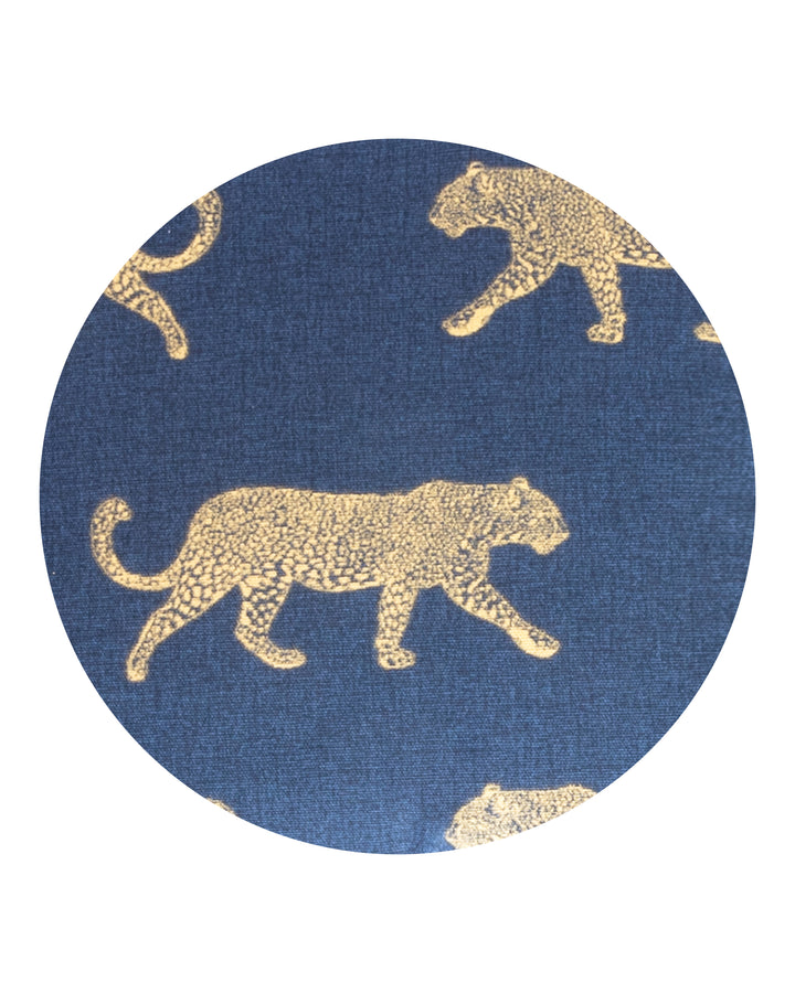 Leopard Print Cotton Cushion - Blue and Gold