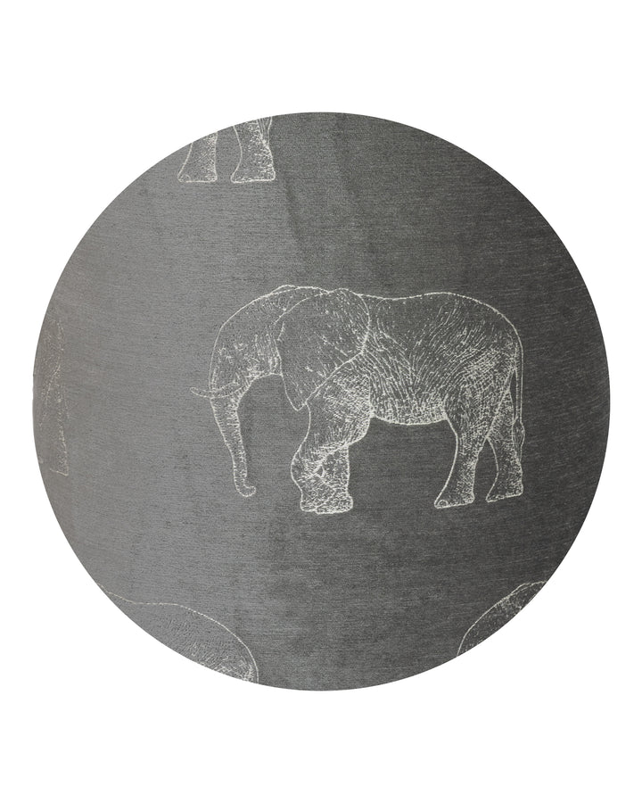 Gray velvet stool with elephant embroidery