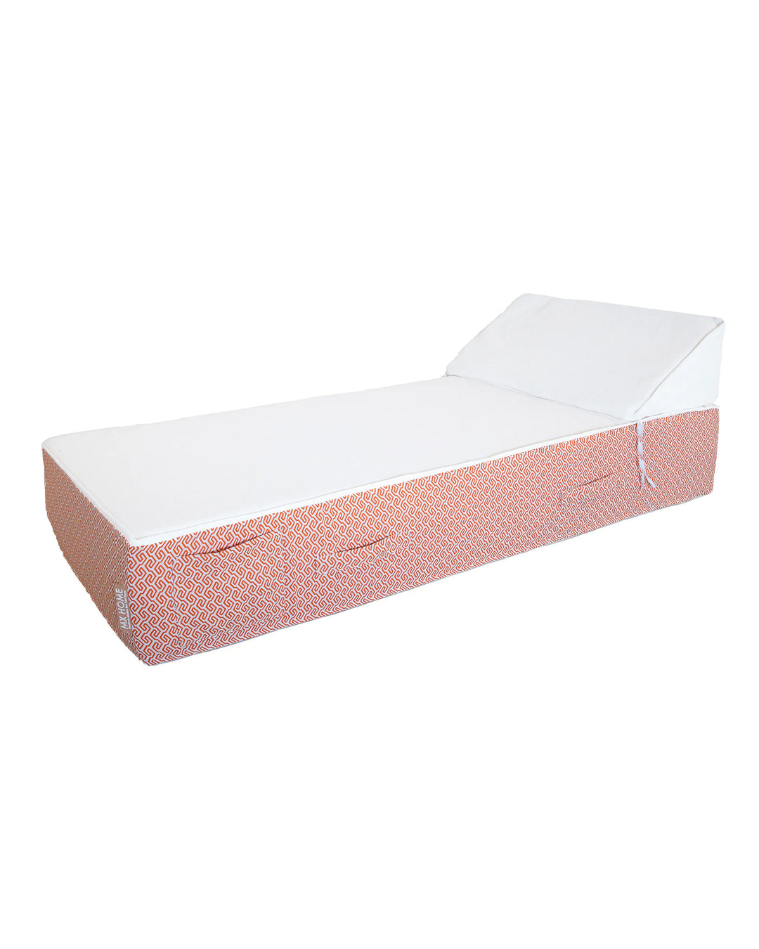 Lit bain de soleil 1 place en mousse - Blanc avec motifs oranges - MXHOME