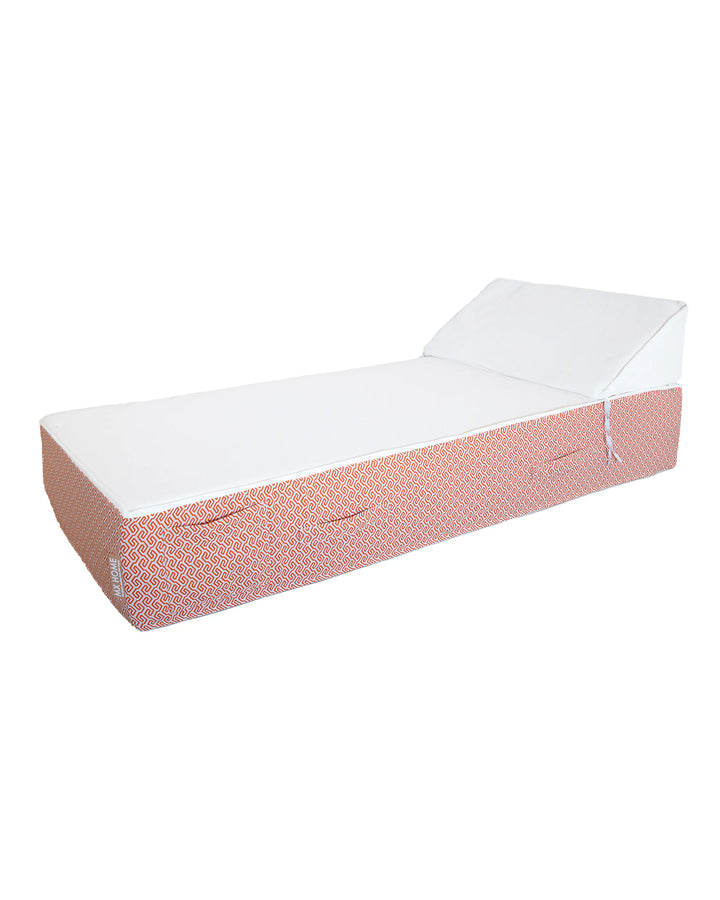 Lit bain de soleil 1 place en mousse - Blanc avec motifs oranges - MXHOME