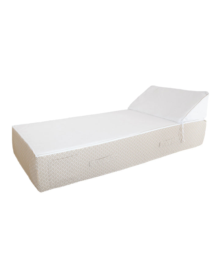 Lit bain de soleil 1 place en mousse - Blanc avec motifs beiges - MXHOME