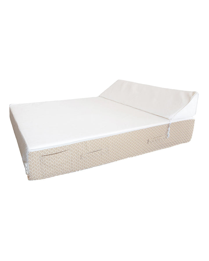 Lit bain de soleil 2 places en mousse - Blanc avec motifs beiges - MXHOME
