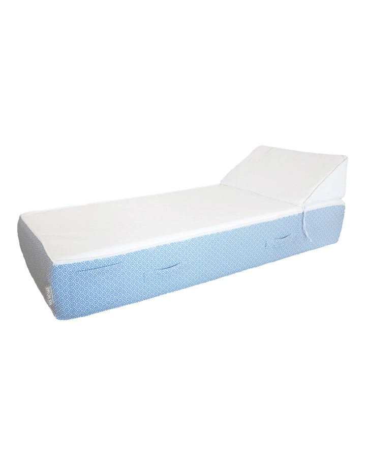 Lit bain de soleil 1 place en mousse - Blanc avec motifs bleus - MXHOME