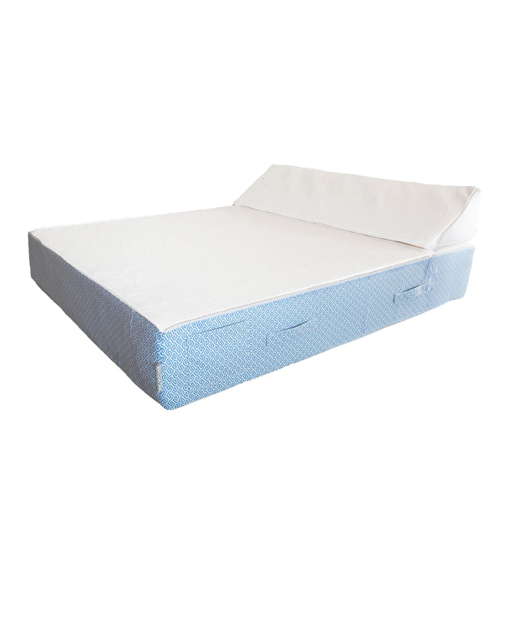 Lit bain de soleil 2 places en mousse - Blanc avec motifs bleus - MXHOME