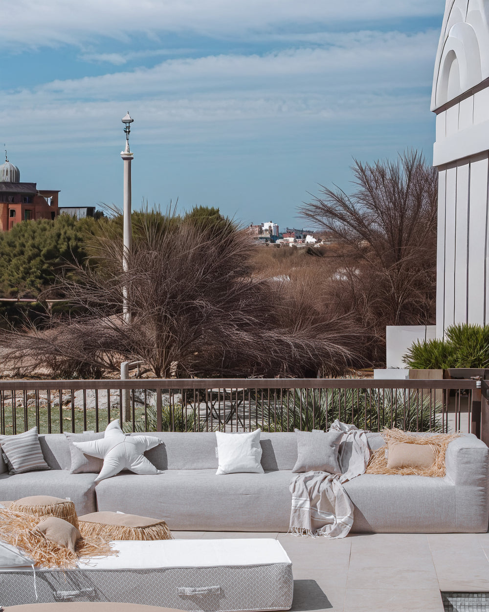 Canapé modulable - Déhoussable 5/6 places - Effet Lin gris - Extérieur - MXHOME