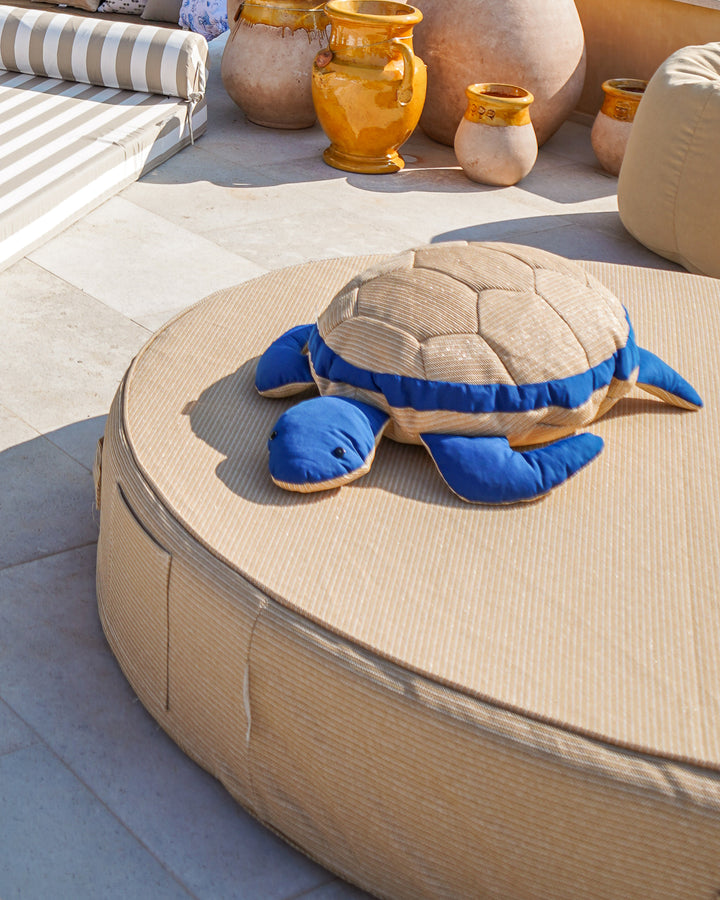 Coussin tortue - Effet raphia et bleu - MXHOME