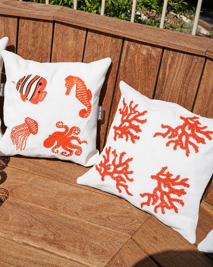 Coussin - Broderies poissons oranges - MXHOME