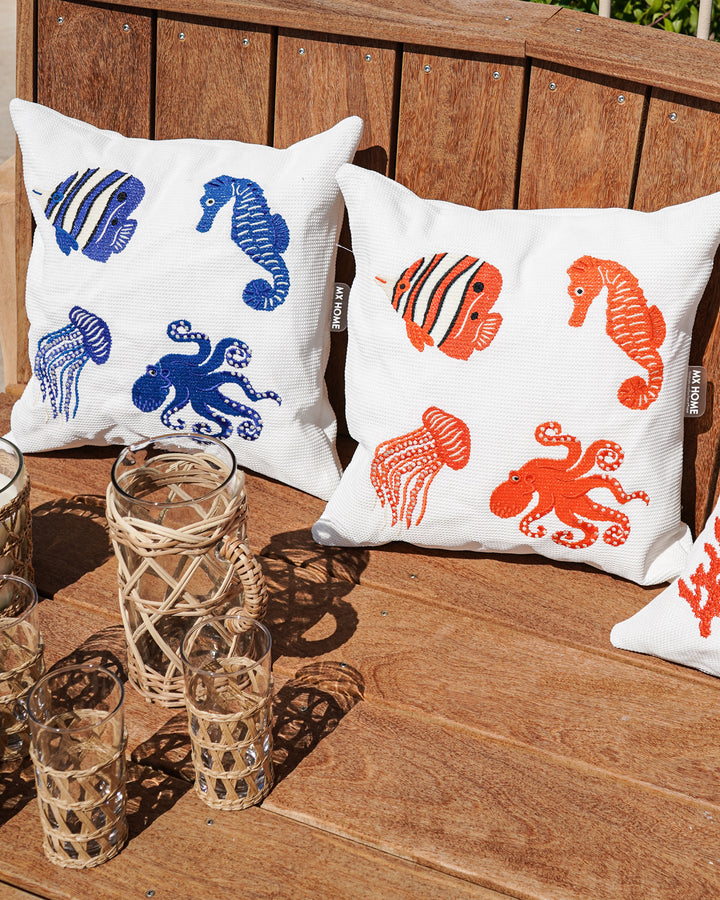 Coussin - Broderies poissons oranges - MXHOME