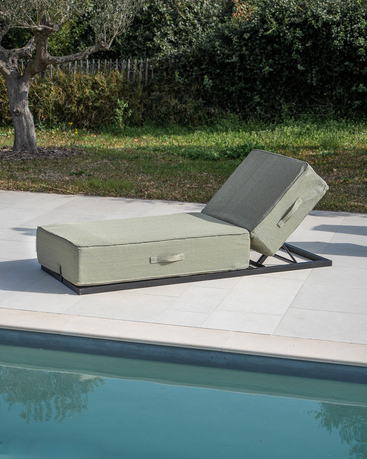 Lit bain de soleil - Structure complète réglable beige ou noir - Vert raphia - MXHOME