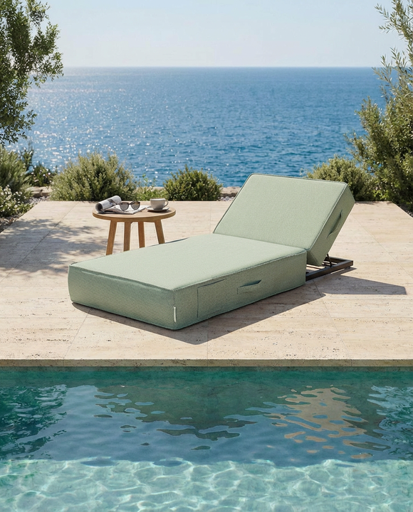Lit bain de soleil - Structure dossier réglable noir ou beige - Vert raphia - MXHOME