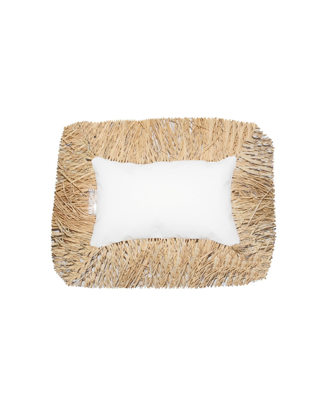 Coussin rectangulaire - Tissu blanc et franges en raphia - MXHOME