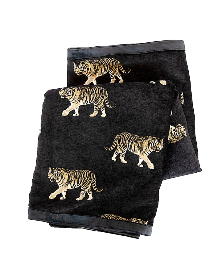 Plaid en velours noir brodés tigres