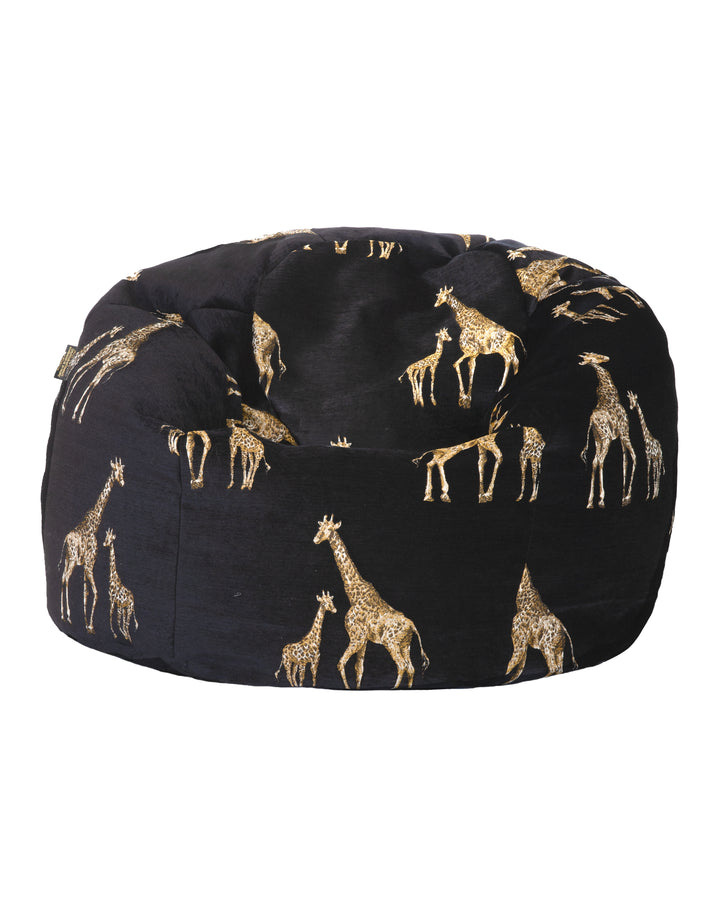 Pouf in velluto nero con giraffe ricamate