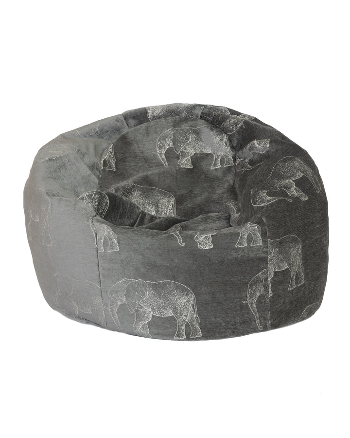 Pouf en velours gris brodés éléphants