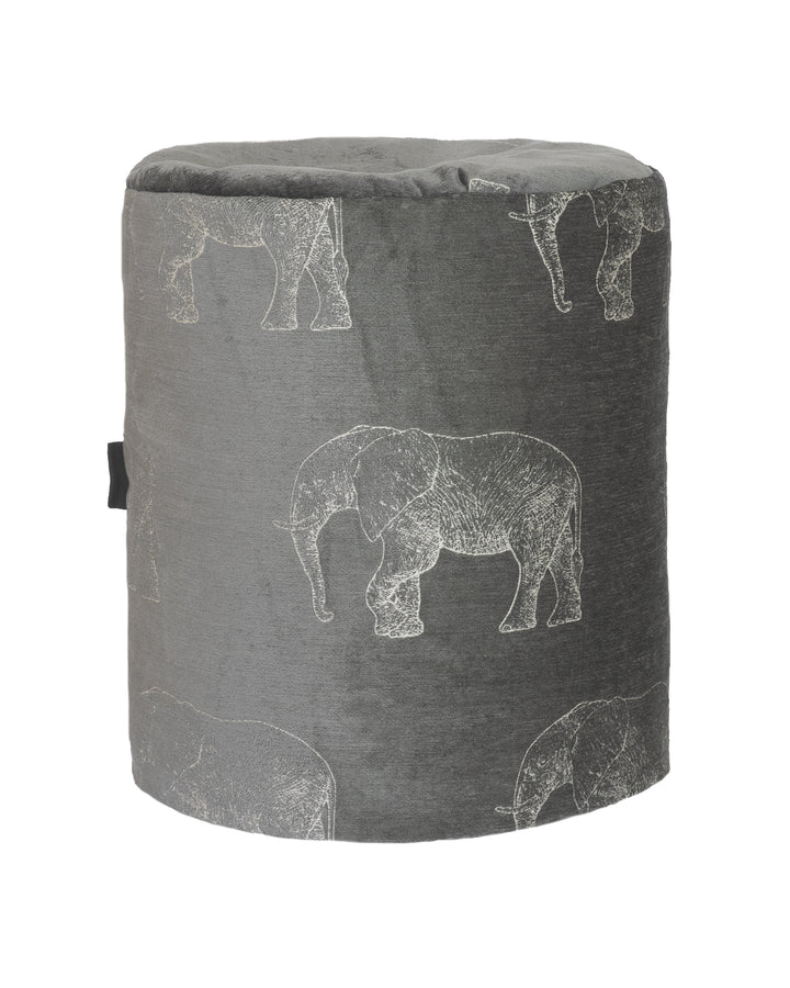 Gray velvet stool with elephant embroidery