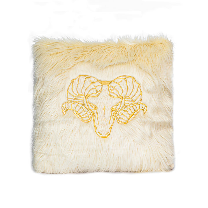 Coussin brodé en fausse fourrure Crème - MXHOME