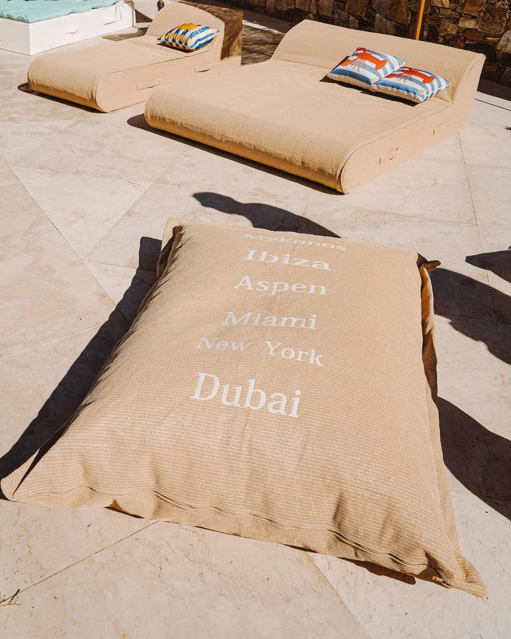 Pouf XL flottant brodé - Beige raphia