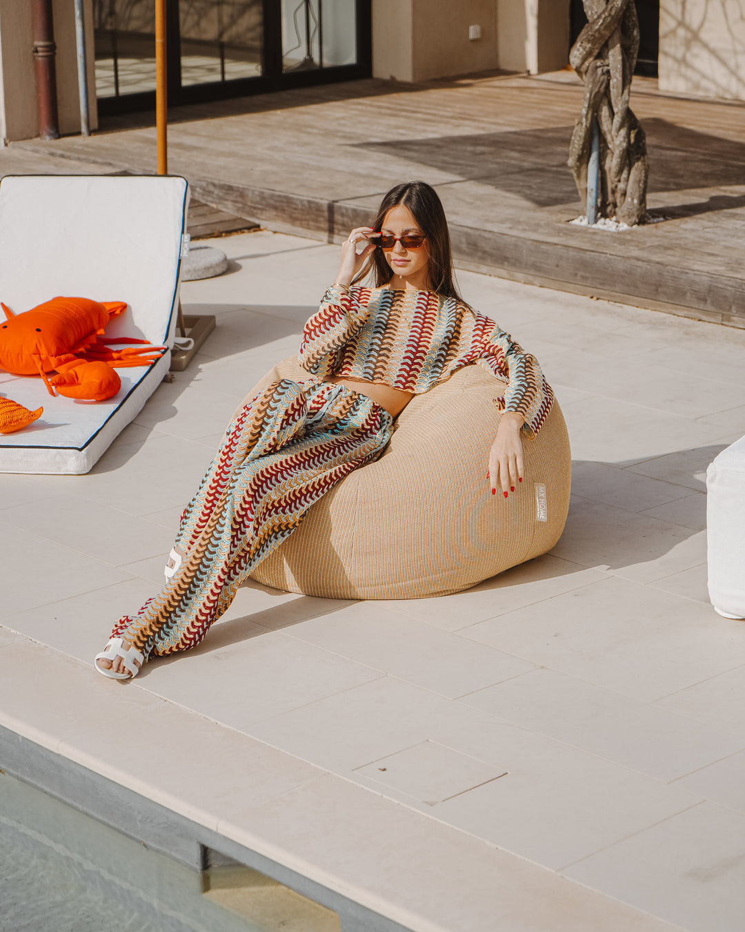 Pouf XL flottant - Beige raphia - MXHOME